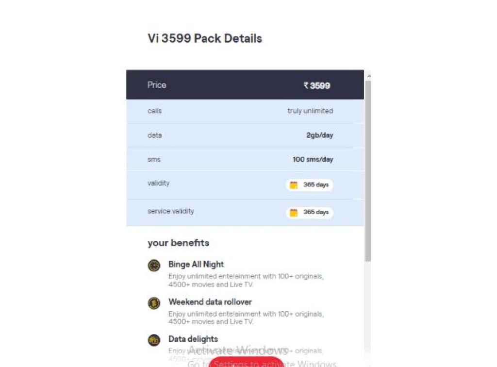 Vodafone Idea ரூ,3599 ப்ரீபெய்ட்  திட்டம்