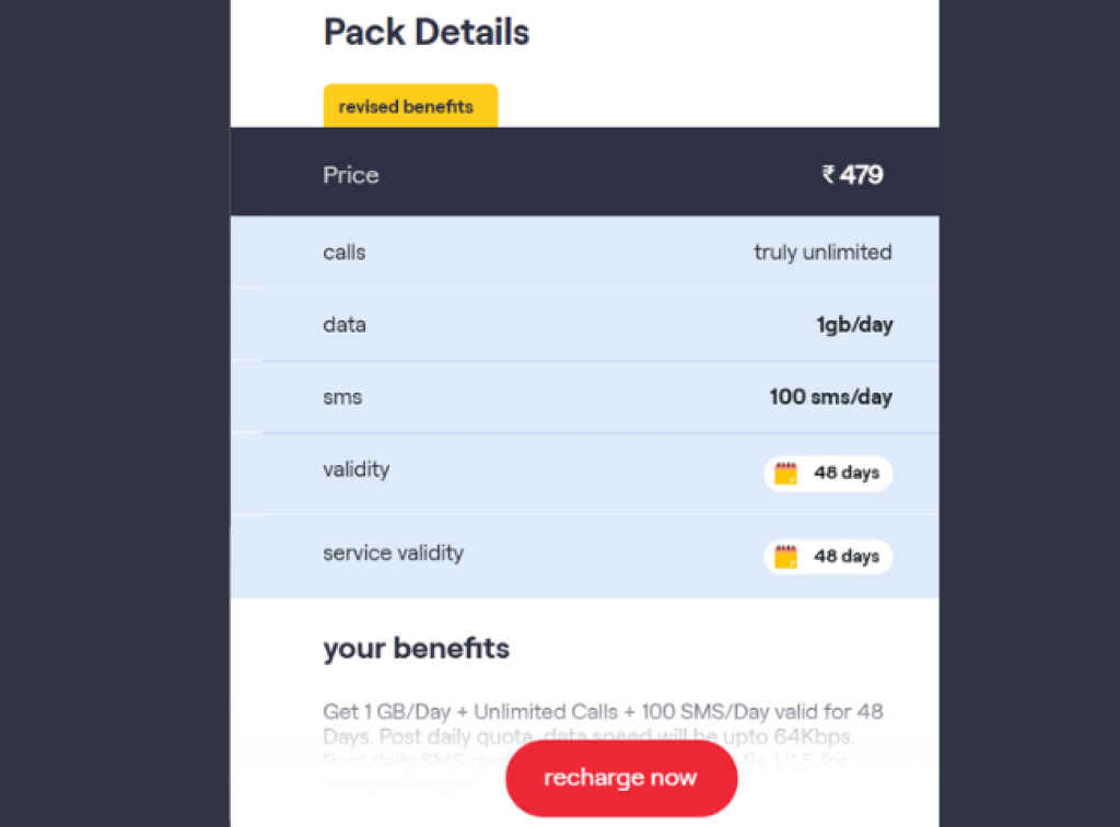 Vodafone Idea Vi 479 recharge plan