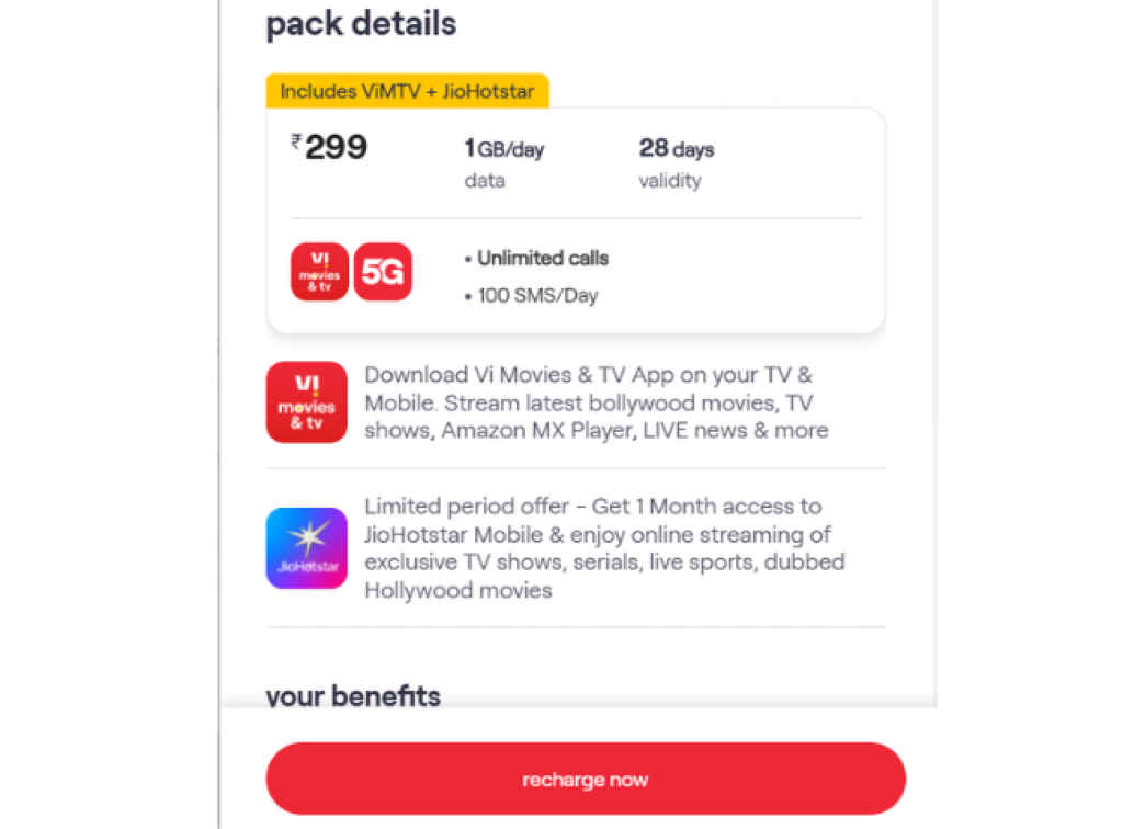 Vodafone Idea 299 recharge plan