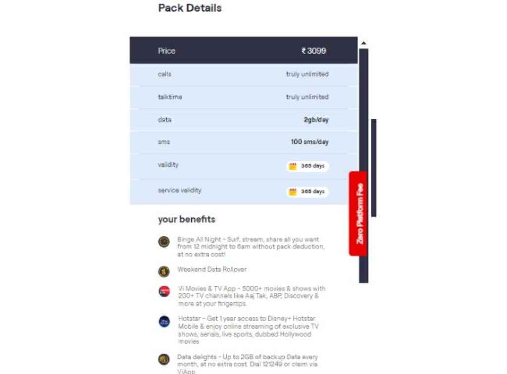 Vodafone Idea Rs 3099 plan