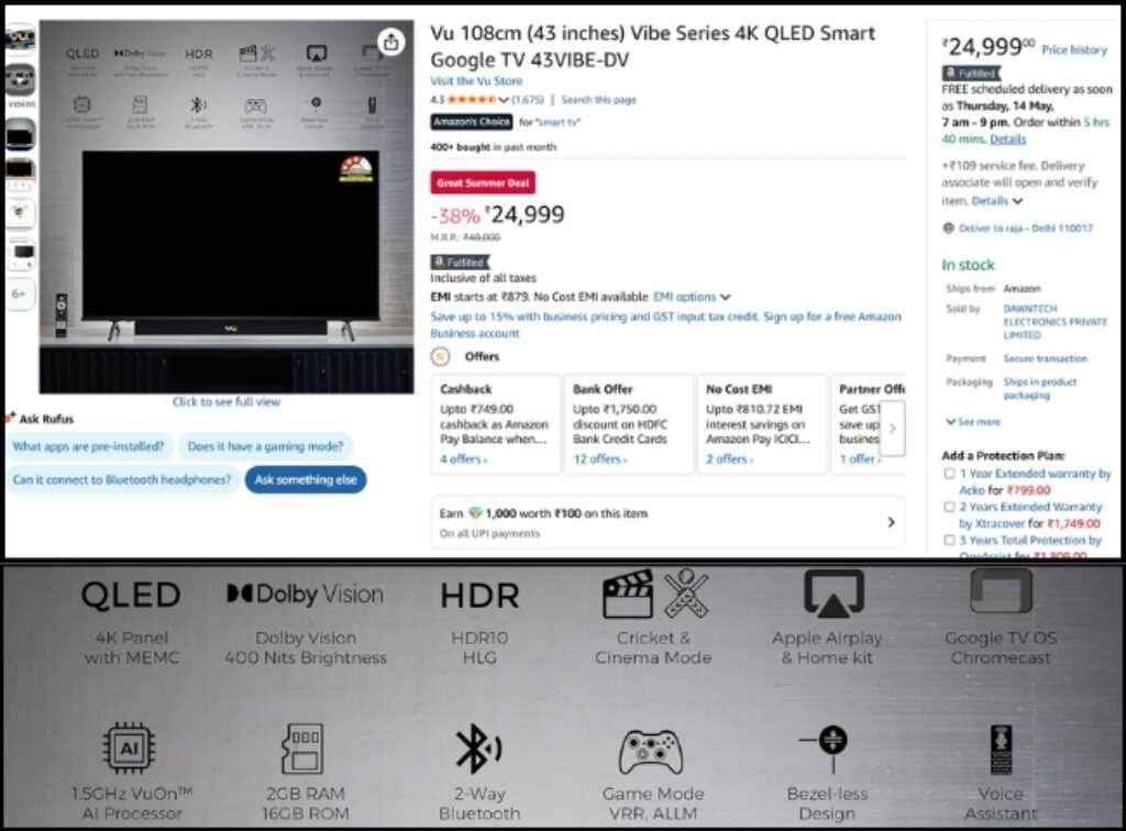 Vu Dolby Atmos QLED Smart Tv