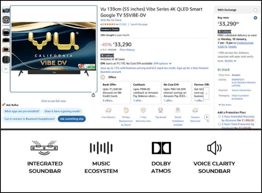 Vu QLED smart Tv deal on amazon great republic day sale 2026