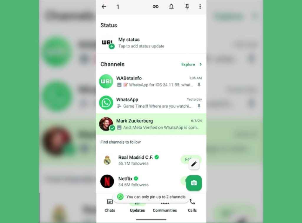 WhatsApp Channels Pin Feature