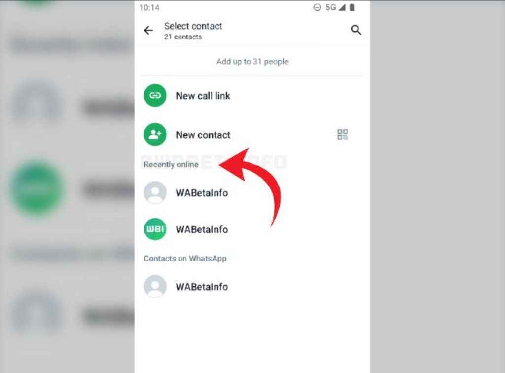 WhatsApp Recent Online Contacts Feature