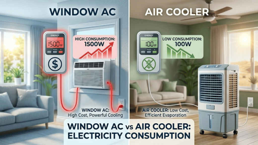 Window AC vs Air Cooler Electricity consumption