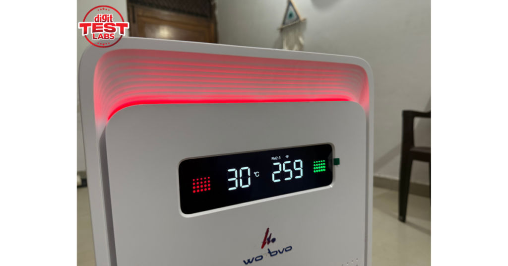 Wozoyo air purifier display showing PM2.5 level