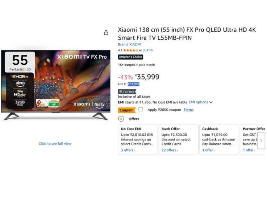 Xiaomi 138 cm (55 inch) FX Pro QLED Ultra HD 4K Smart Fire TV