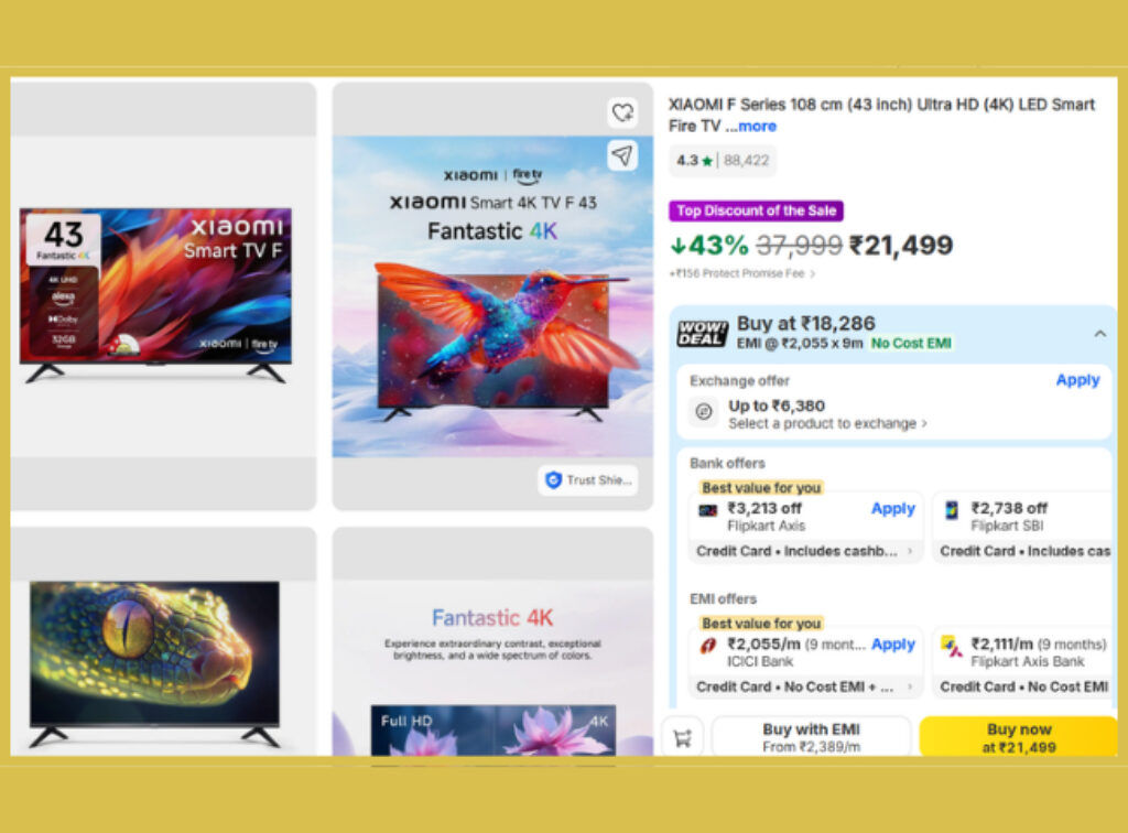 Xiaomi 4K Smart Tv offer on flipkart sale