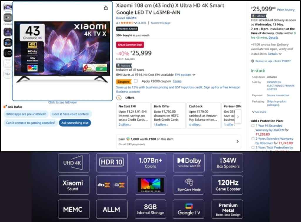 Xiaomi Dolby Vision smart tv deal