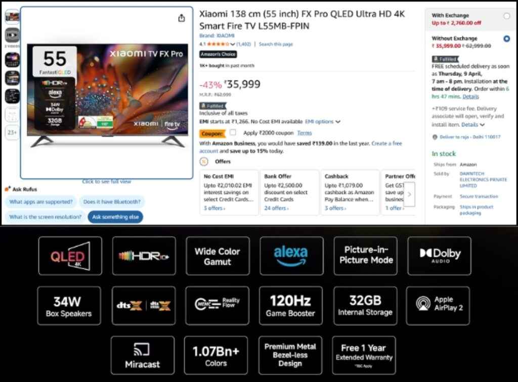 Xiaomi QLED Smart Tv deal on amazon