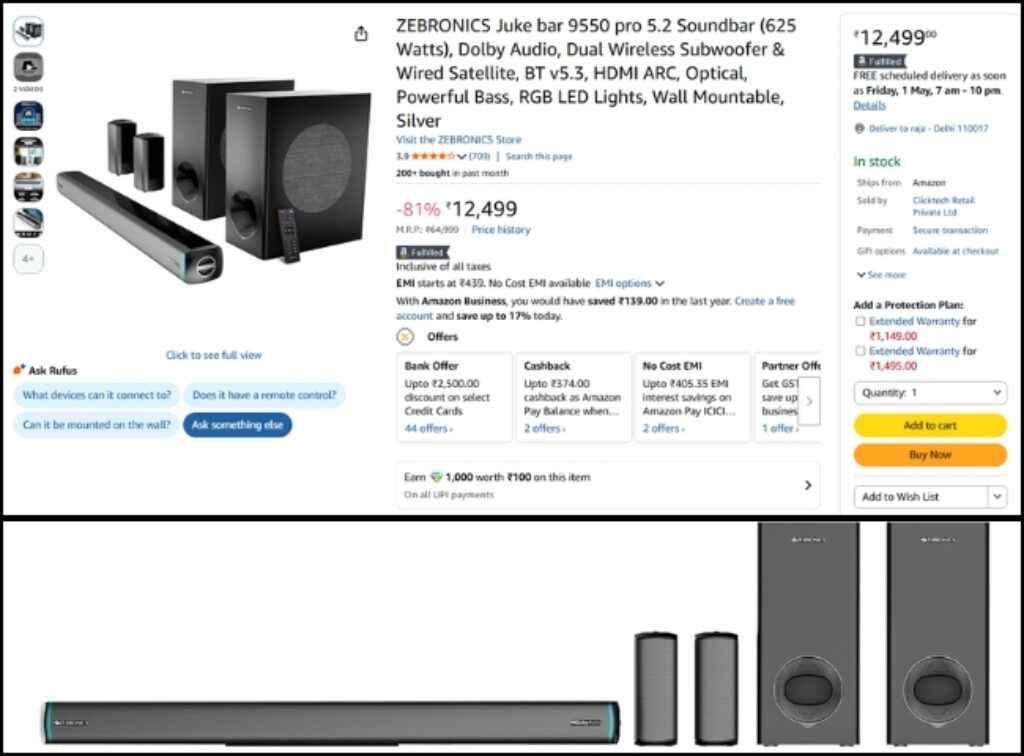 ZEBRONICS 5.2 Dolby soundbar deal on amazon sale