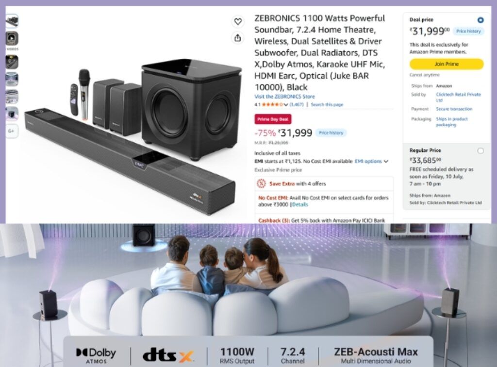 ZEBRONICS 7.2.4 Dolby Atmos soundbar