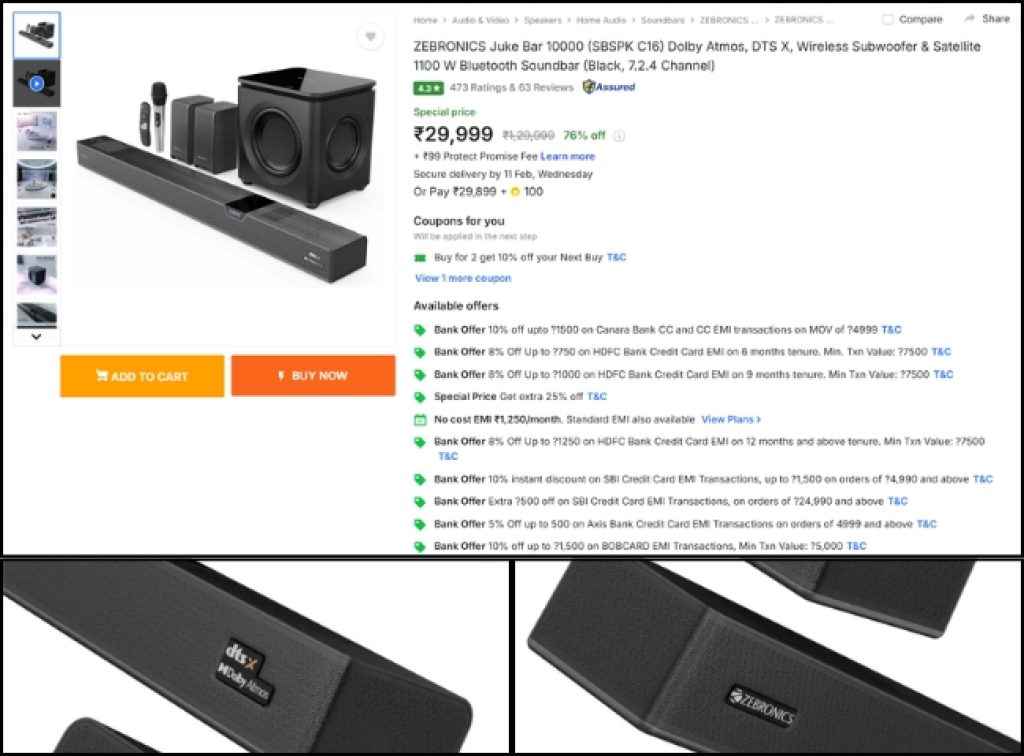 ZEBRONICS 7.2.4 Dolby Atmos soundbar big deal on flipkart