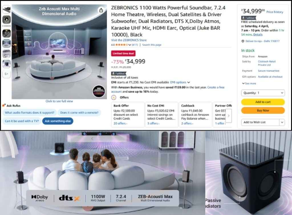 ZEBRONICS 7.2.4 Dolby Atmos soundbar deal