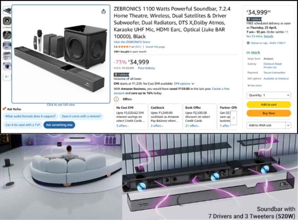 ZEBRONICS 7.2.4 Dolby Atmos soundbar deal