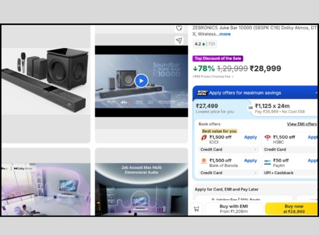 ZEBRONICS 7.2.4 Dolby Atmos soundbar deal