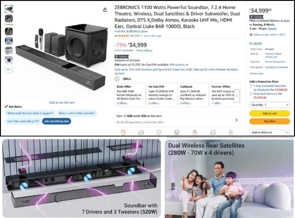 ZEBRONICS 7.2.4 Dolby Atmos soundbar deal on amazon sale