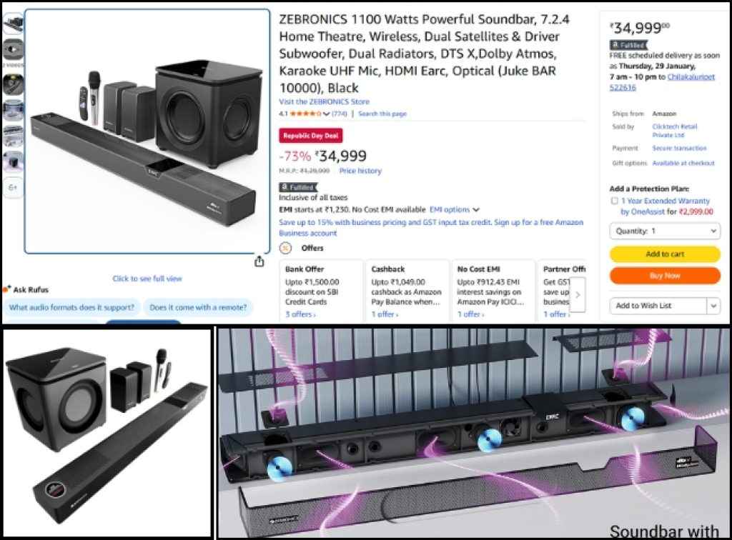 ZEBRONICS 7.2.4 Dolby Atmos soundbar deals