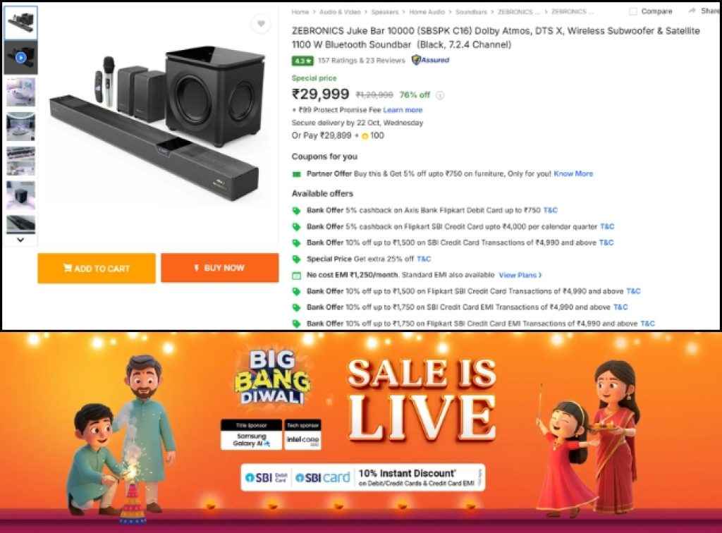 ZEBRONICS 7.2.4 Dolby Atmos soundbar offer 