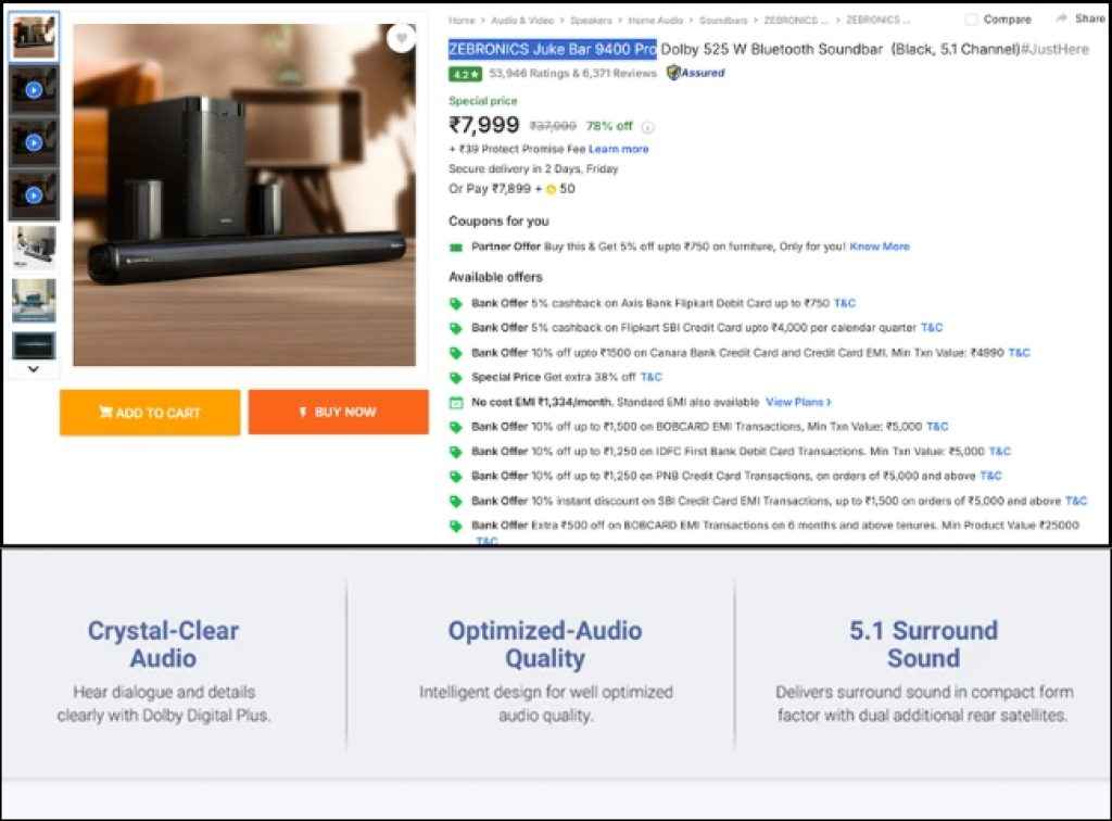 ZEBRONICS Dolby 5.1 Soundbar