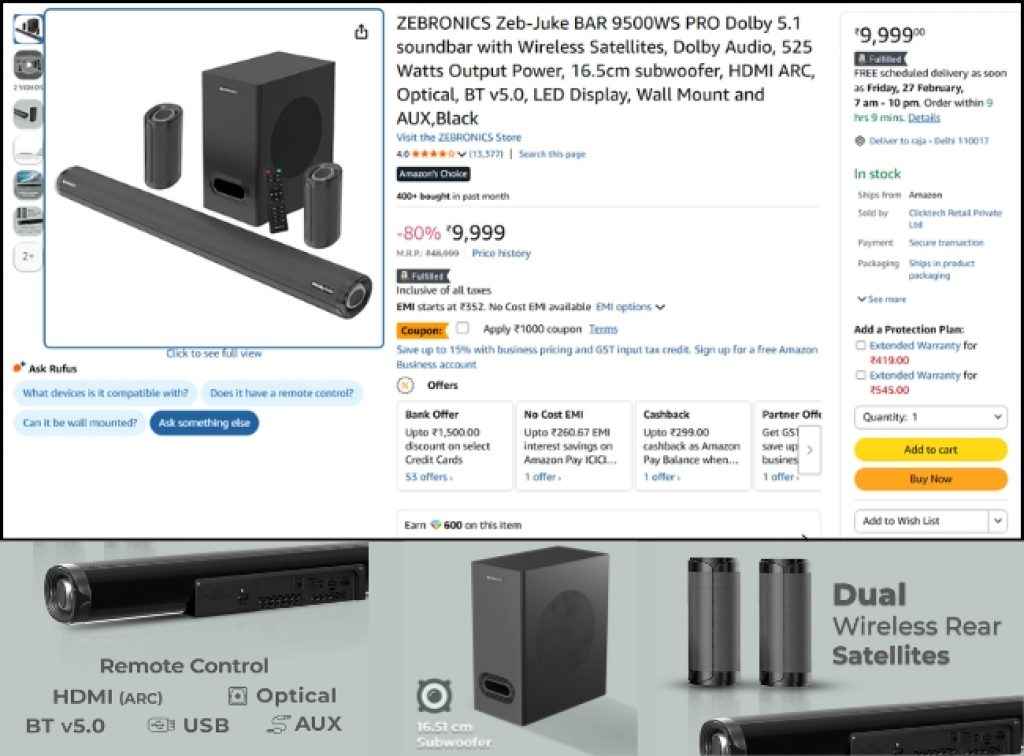 ZEBRONICS Dolby 5.1 Soundbar deal on flipkart