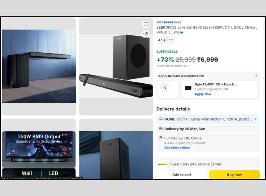 ZEBRONICS Dolby Atmos Soundbar deal on flipkart