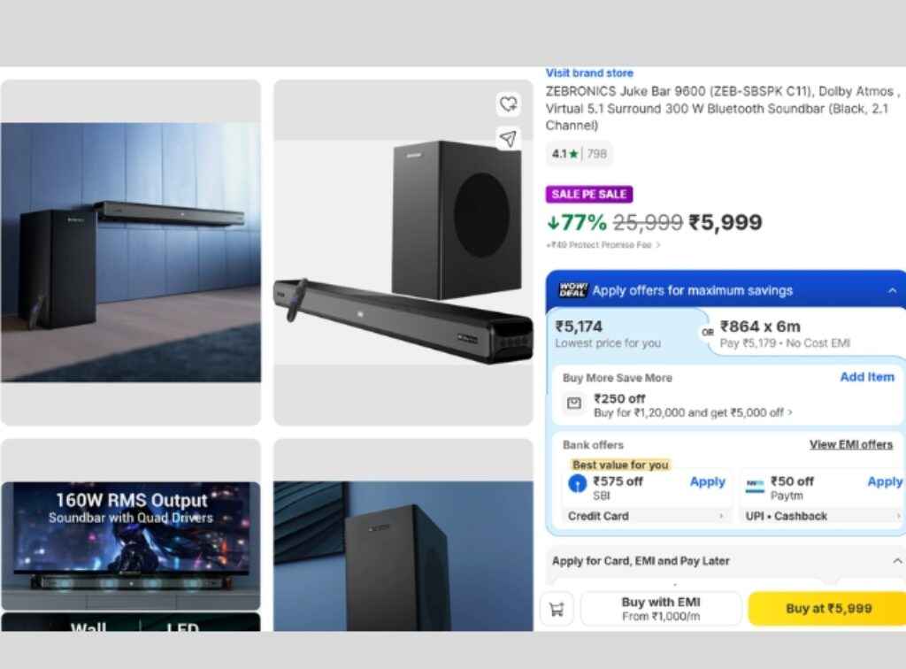 ZEBRONICS Dolby Atmos soundbar deal 