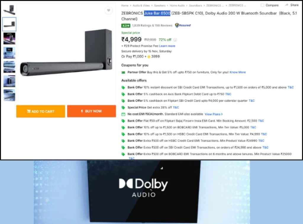 ZEBRONICS Dolby Soundbar