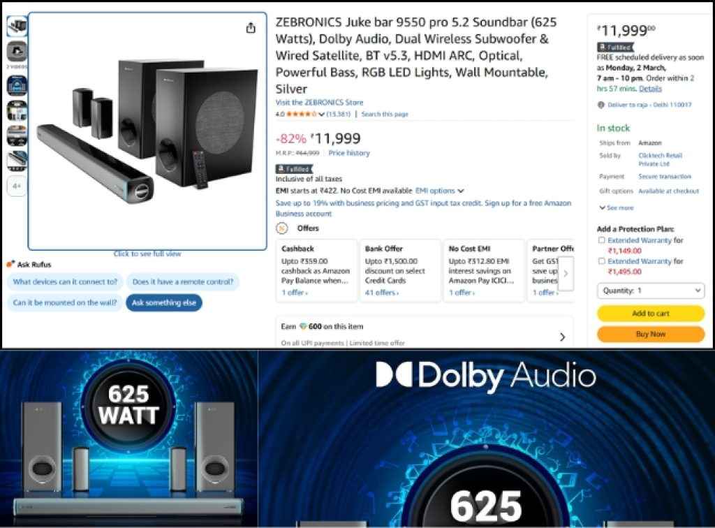 ZEBRONICS Dolby Soundbar deal on amazon
