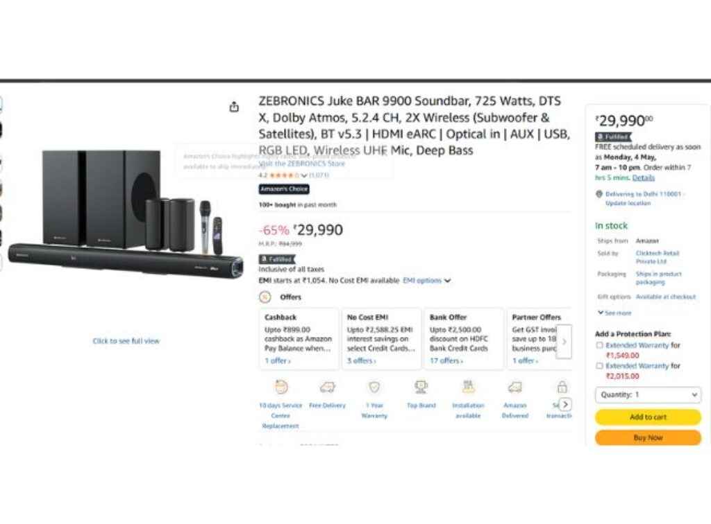 ZEBRONICS Juke BAR 9900 Soundbar,