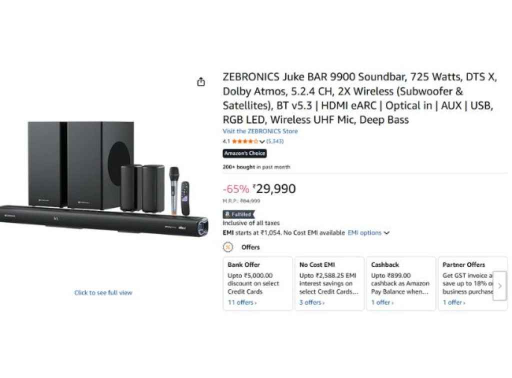 ZEBRONICS Juke BAR 9900 Soundbar