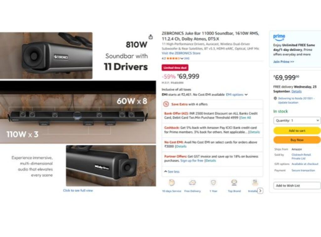 ZEBRONICS Juke Bar 11000 Soundbar