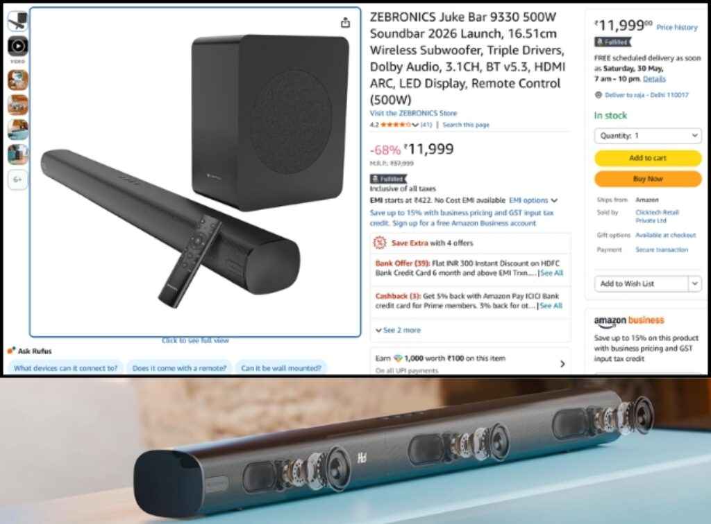 Zebronics 3.1 Dolby Audio soundbar deal