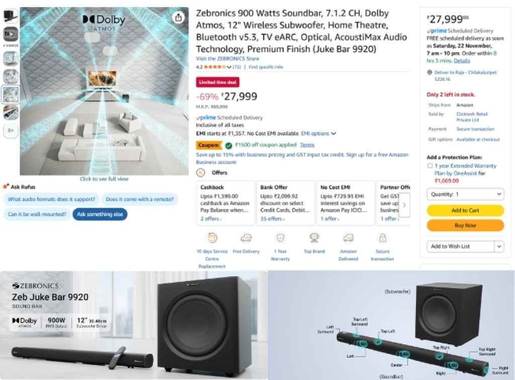 Zebronics 7.1.2 Dolby Atmos Soundbar deal