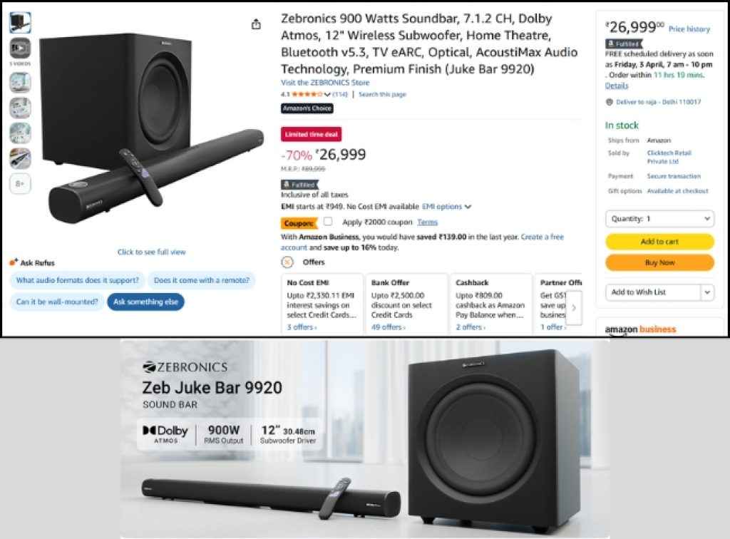 Zebronics 7.1.2 Dolby Atmos soundbar deal