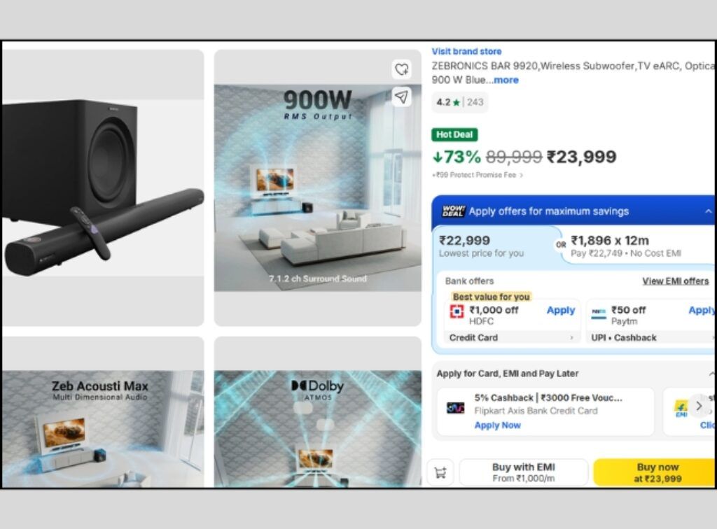Zebronics 7.1.2 Dolby Atmos soundbar deal today