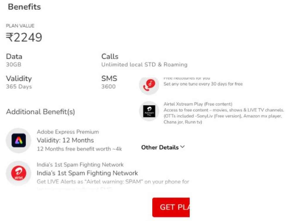 airtel rs 2249