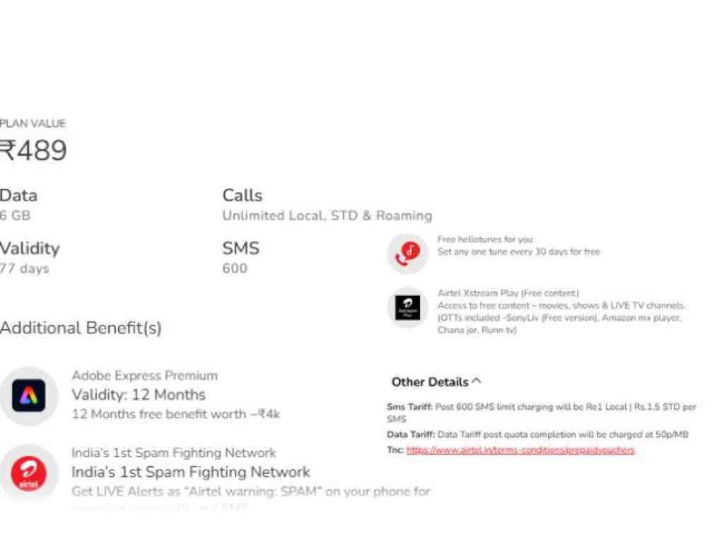 airtel rs 489 plan (