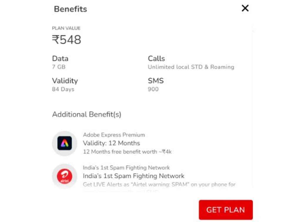 airtel rs 548