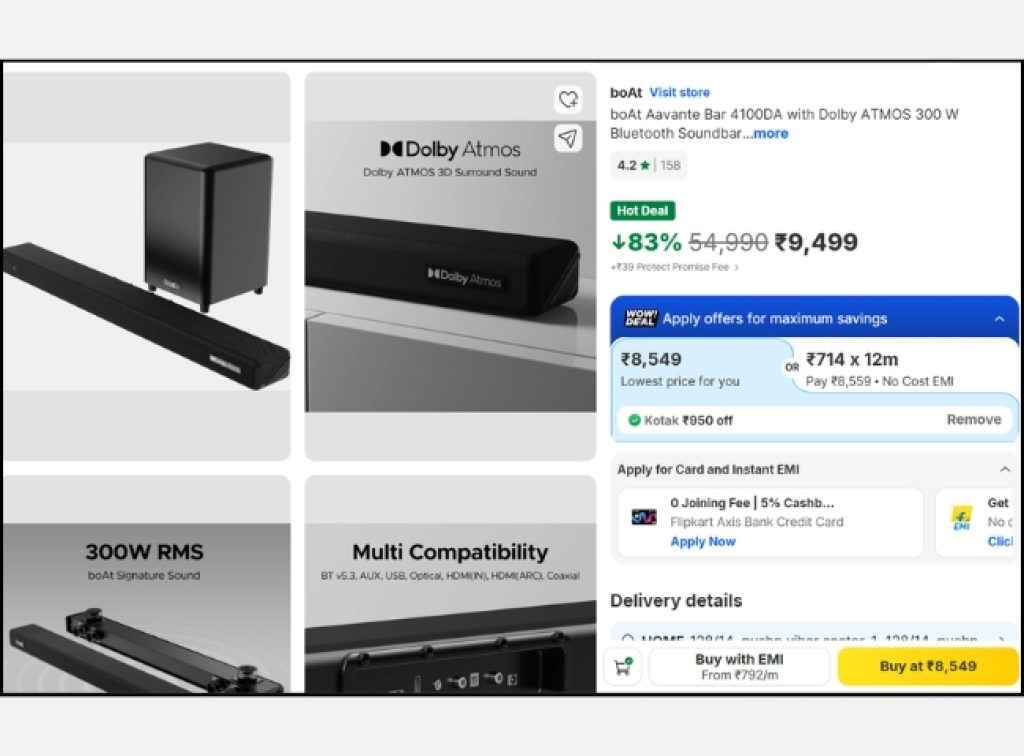 boAt 3.1.2 Dolby Atmos soundbar deal on flipkart