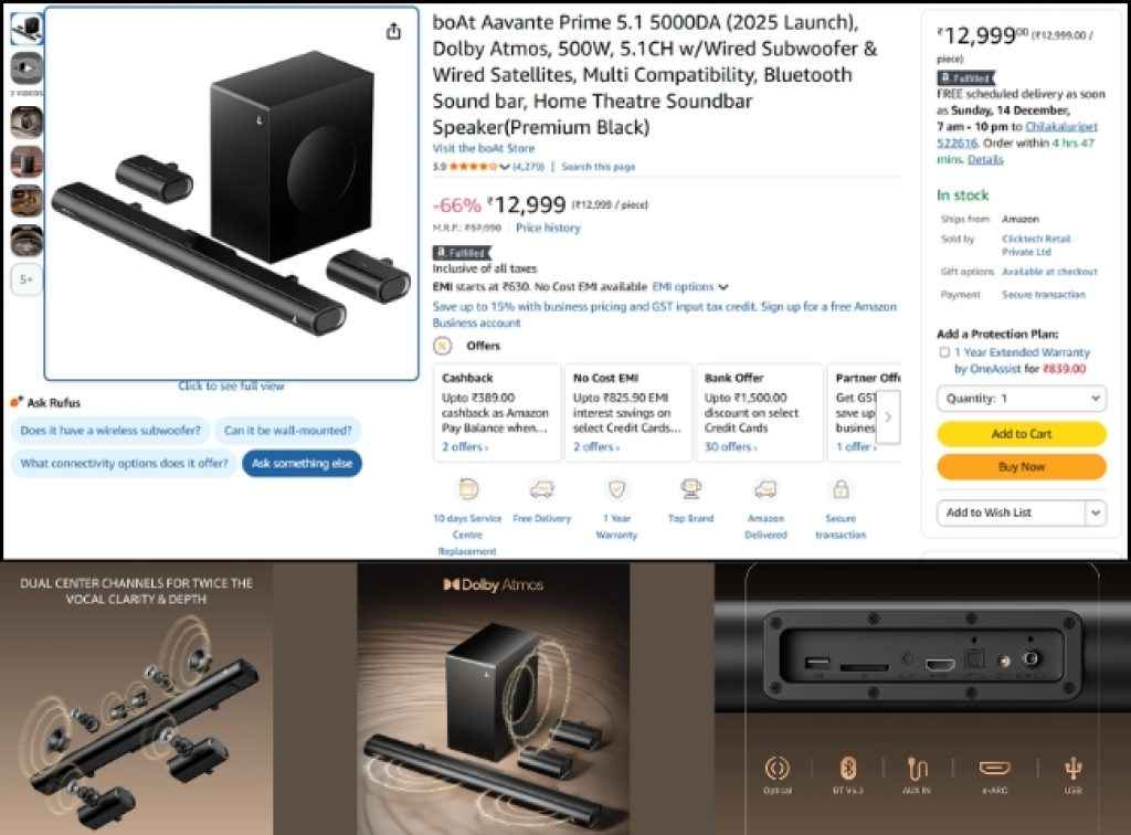 boAt 5.1 Dolby Atmos soundbar deal