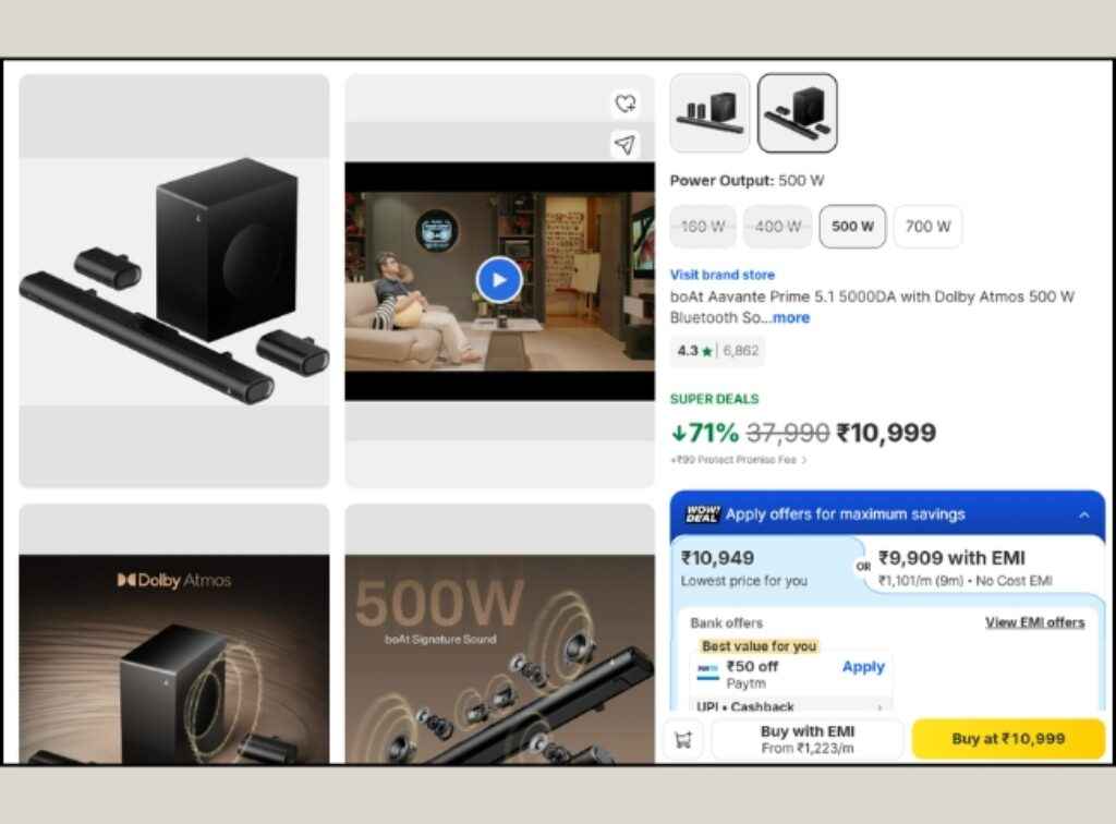 boAt 5.1 Dolby Atmos soundbar deal on flipkart 
