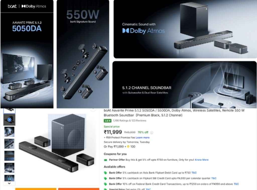 boAt 5.1.2 Dolby Atmos Soundbar deal 