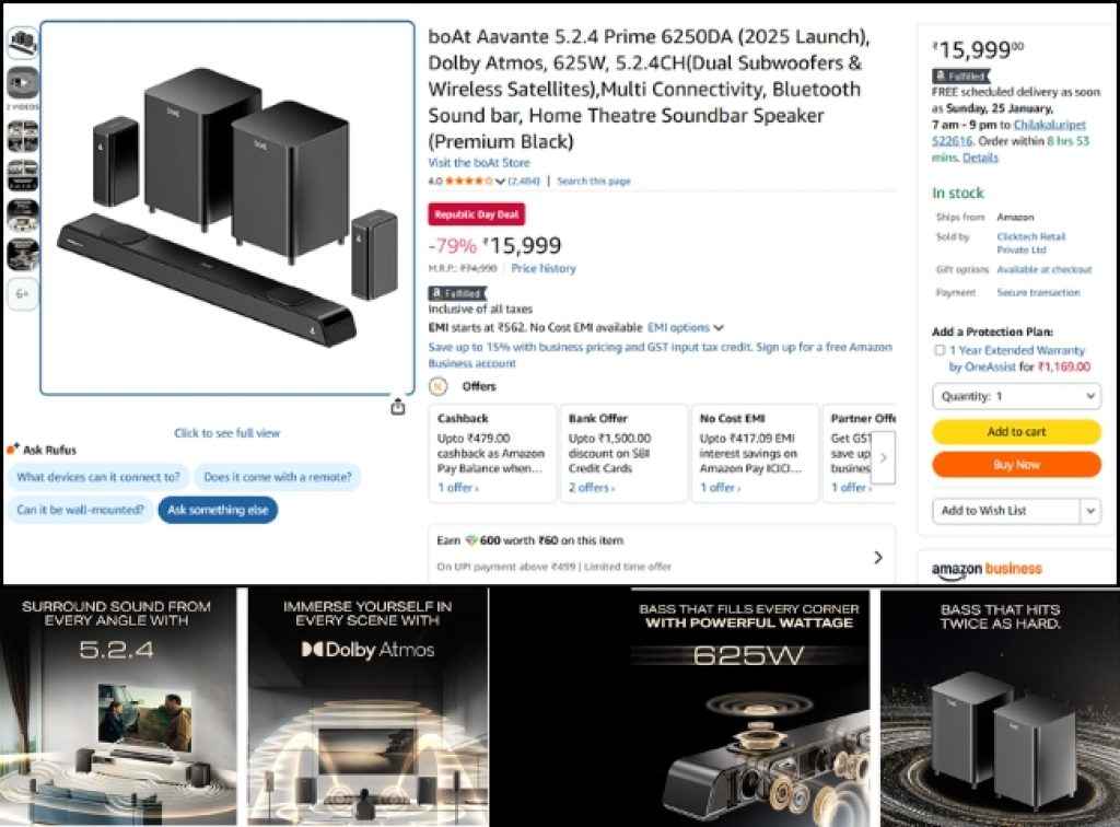 boAt 5.2.4 Dolby Atmos Soundbar deal on amazon sale