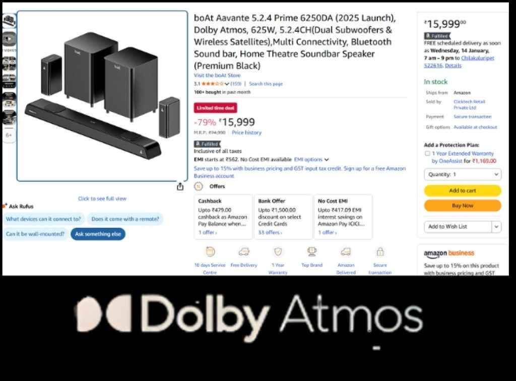boAt 5.2.4 Dolby Atmos soundbar deal on amazon