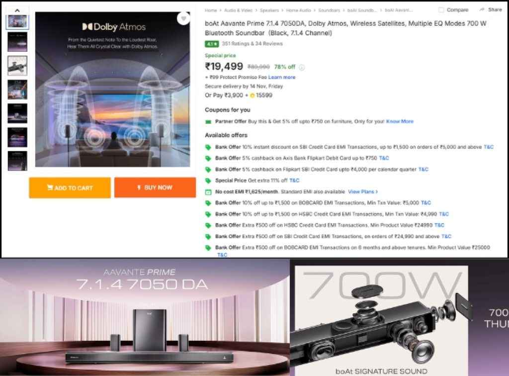 boAt 7.1.4 Dolby Atmos Soundbar Flipkart deal
