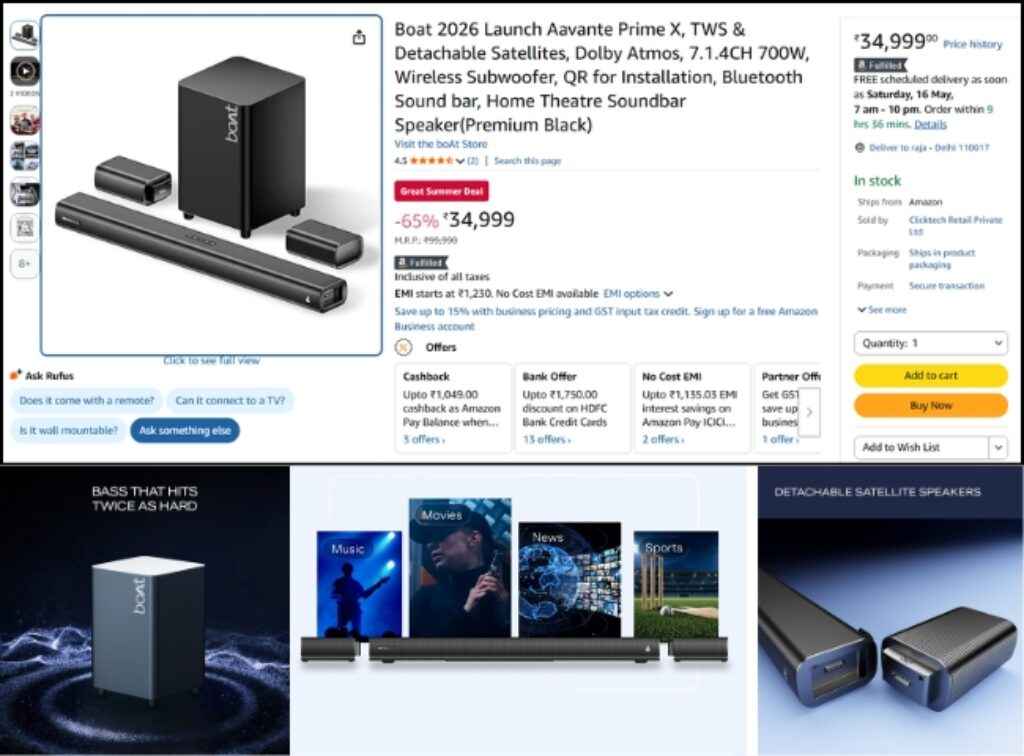 boAt 7.1.4 Dolby Atmos soundbar deal on amazon sale
