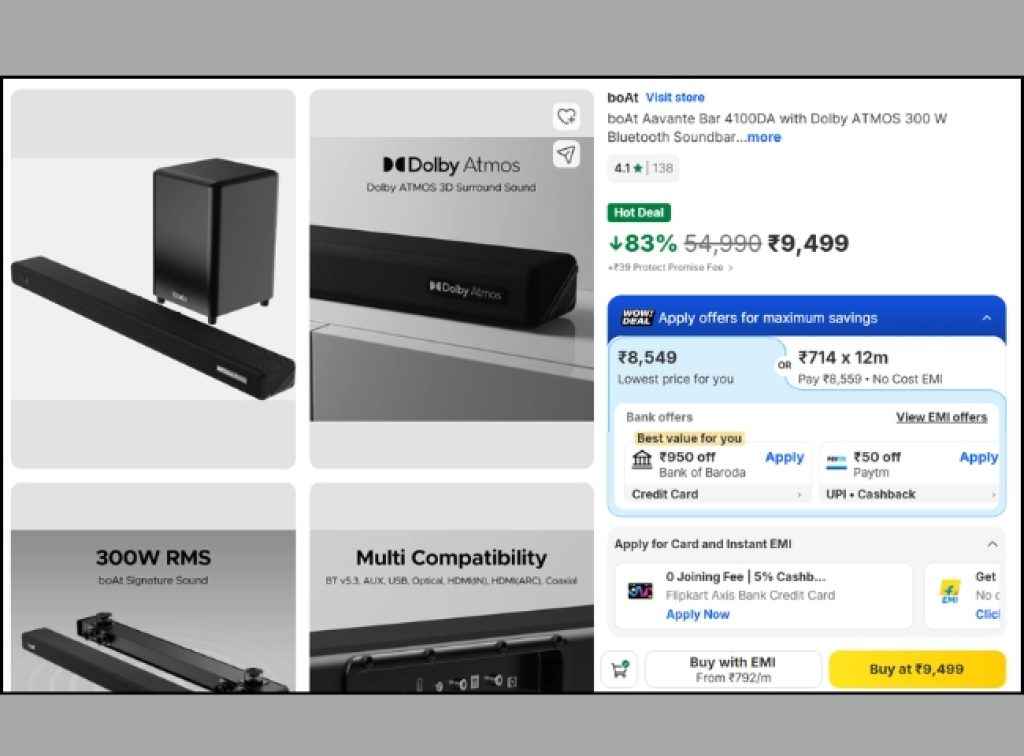 boat 3.1.2 Dolby Atmos soundbar offer on flipkart