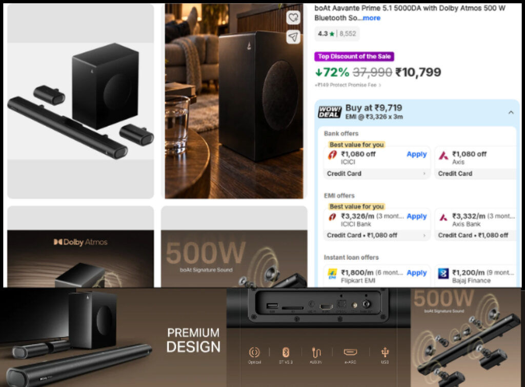boat 5.1 Dolby Atmos soundbar deals on flipkart