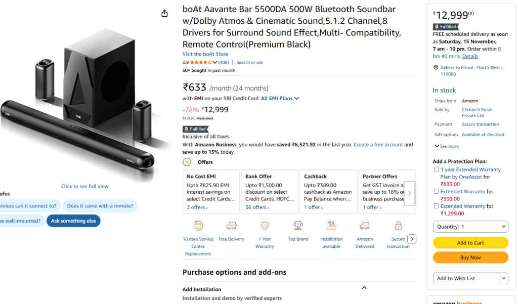 boat Dolby Atmos Soundbar in Amazon